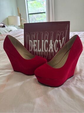 Delicacy Red Suede Platform Wedge Pumps